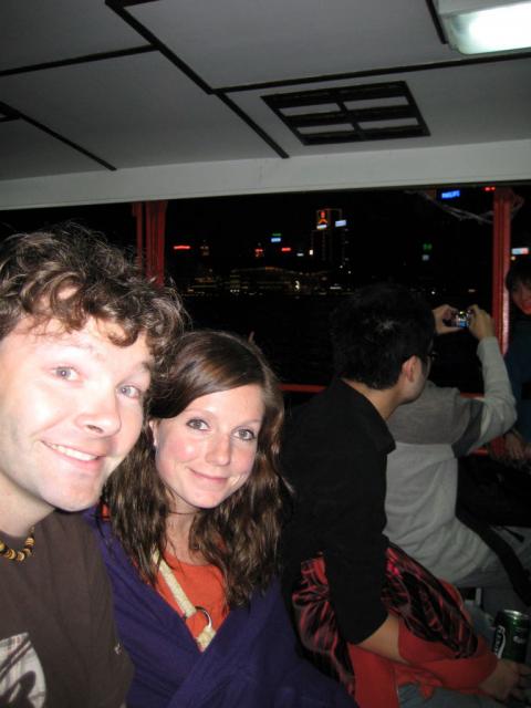 In the ferry, crossing to Hong Kong Island