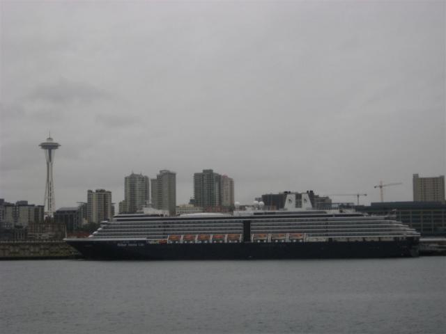 Space Needle and huge cruise ship