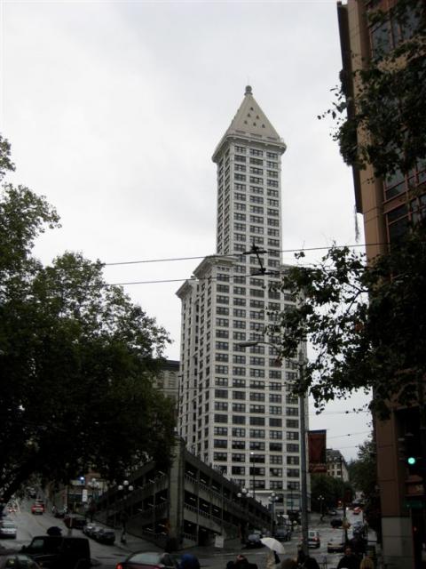 Pioneer Square Hotel and interesting looking parking garage..