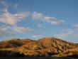 Sunset-lit hills at a stop for dinner