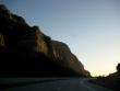 Awesome sunset-lit mountains emerging back out to the I-15