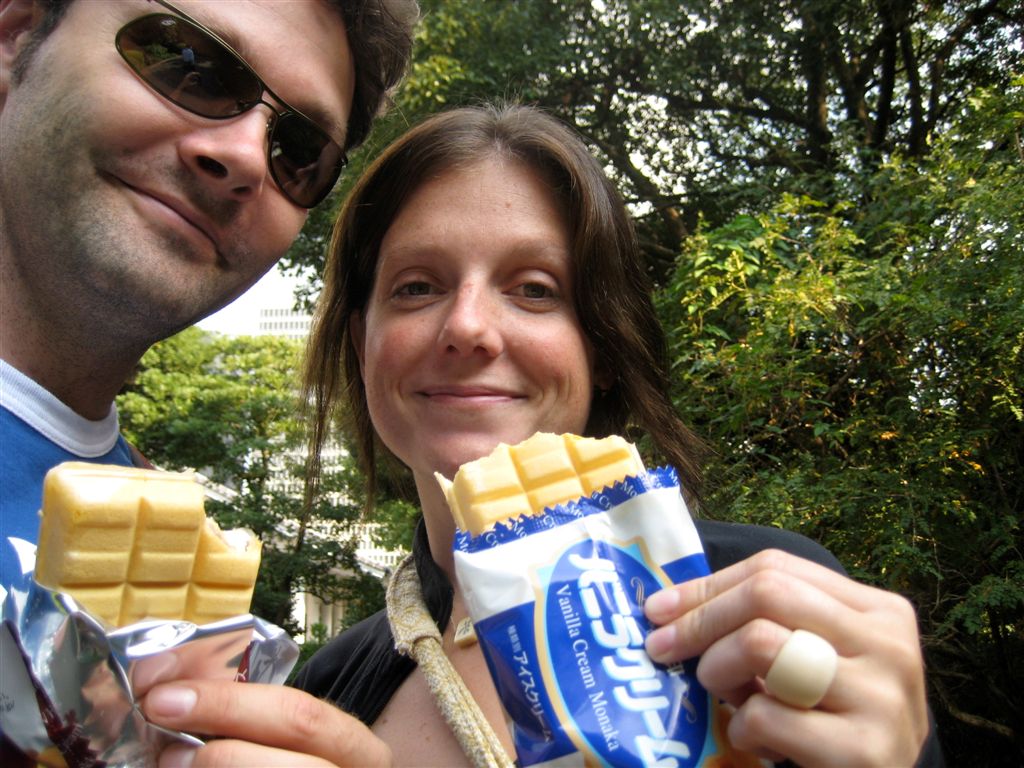 Ice cream encased in a thin waffle...  smart, yummy & no mess :)
