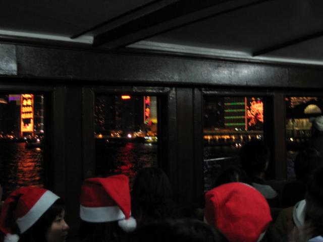 Santas in the ferry