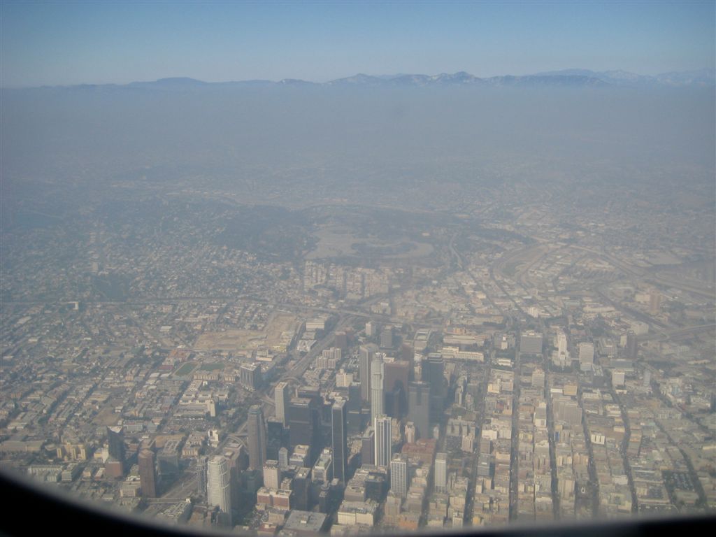 Flying over downtown LA