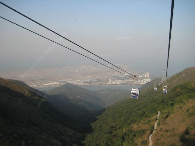 Taking the gondola across the island to Tung Chung