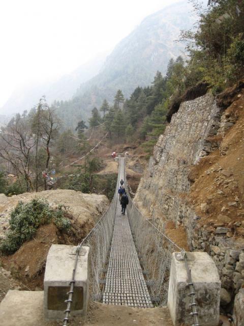 Our first of many suspension bridges on the trek