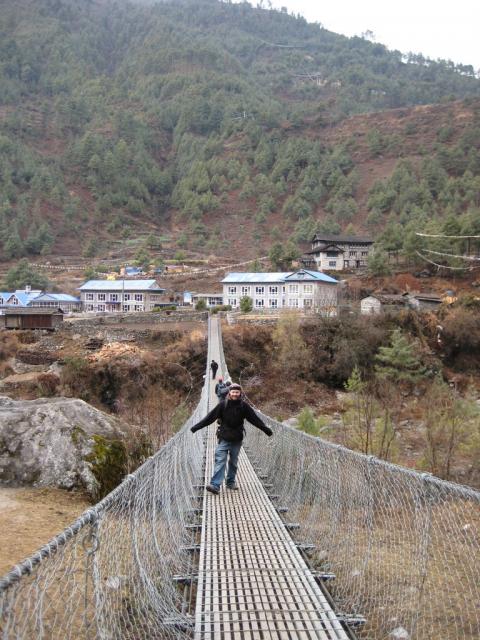Suspension bridge, leaving Phakding
