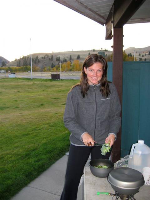Cooking dinner at a rest stop in Montana