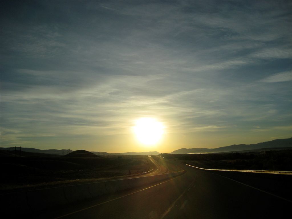 Sunrise on highway in Montana