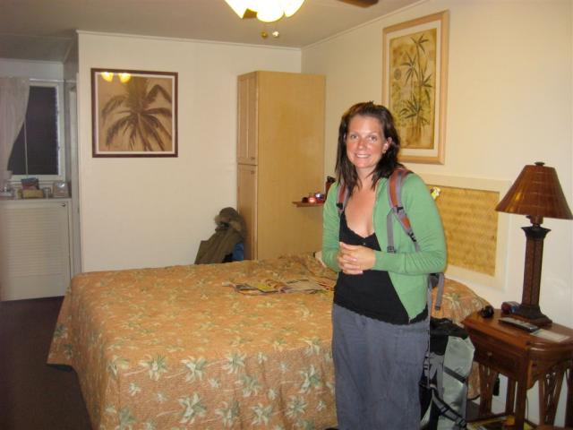 Hotel room in Lihue. Can you see the bed bugs?  We couldn't...